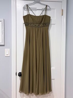 david's bridal olive green bridesmaid dress David's Bridal Olive Green Bridesmaid Dresses David's Bridal Martini Olive Green Satin Long Bridesmaid Dress Worn